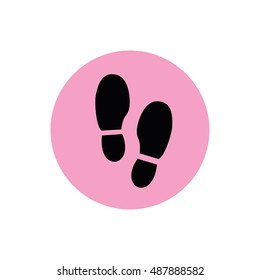Black shoe print icon vector illustration. Pink circle. Pink button