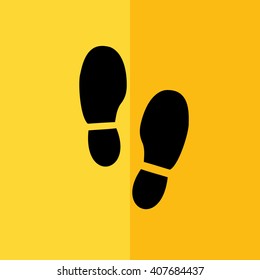 Black shoe print vector illustration. Yellow background
