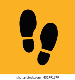 Black shoe print vector illustration. Yellow background