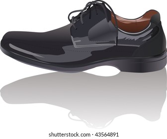 black shoe with reflection isolated on white background