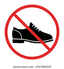 A black shoe silhouette inside a red prohibition circle, indicating no shoes allowed.