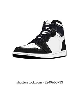 Black Shoe Sneaker Dunk High Retro 80s Vintage Old School. Vector Illustration