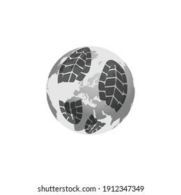 Zapatillas negras impresas con la silueta de mapa del mundo aislada en fondo blanco