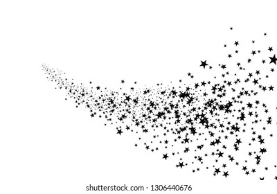 Black Shooting Star with Elegant Star Trail on White Background. Meteoroid, Comet, Asteroid, Stars. Abstract Falling Star