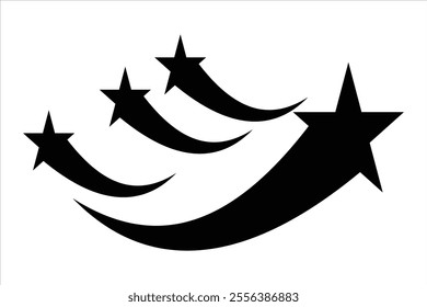 - Black Shooting Star with Elegant Star Trail on White Background 