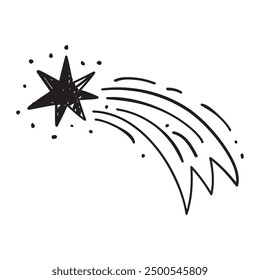 Ilustración dibujada a mano de estrellas fugaces negras, Vector doodle sketch icono de estrellas caídas.	
