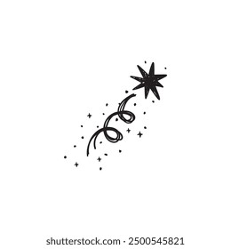 Black shooting stars hand drawn illustration, Vector doodle sketch falling stars icon.	
