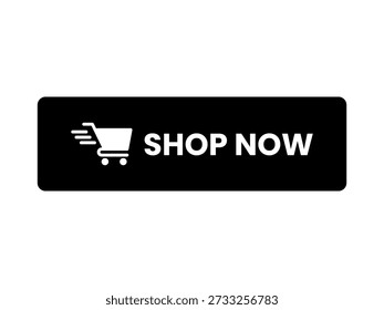 Negro Compra ahora Botón con icono de Carrito de compras aislado sobre fondo blanco – Ilustración vectorial CTA de comercio electrónico