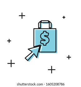 Black Shoping bag and dollar icon isolated on white background. Handbag sign. Woman bag icon. Female handbag sign.  Vector Illustration