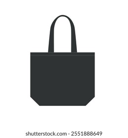 Black shopper bag, isolate on a white background. Vector drawing of simple canvas, cotton tote bag.