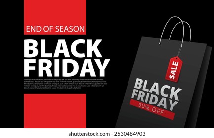 Black Shopping Bag With Black Friday 50 Percent Off Text Banner For Black Friday Holiday