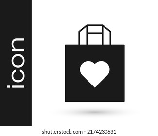 Black Shopping bag with heart icon isolated on white background. Shopping bag shop love like heart icon. Happy Valentines day.  Vector