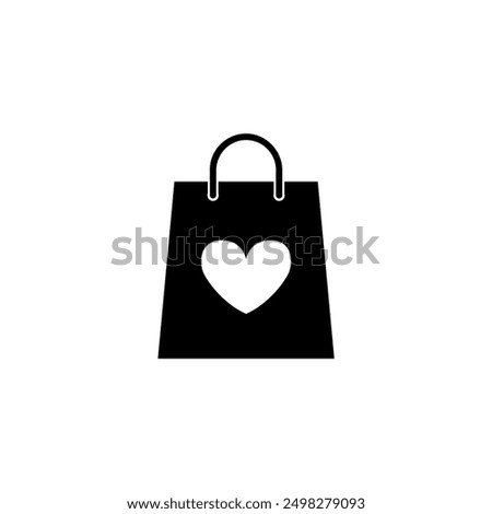 Black shopping bag icon with a heart symbol, perfect for retail and love-themed designs.