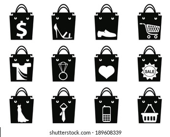 black shopping bag icons set