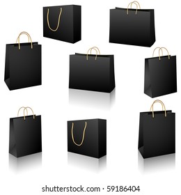 Black shopping bags vector set