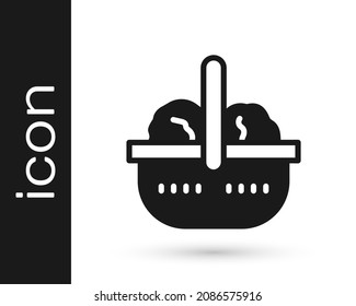 Black Shopping basket and food icon isolated on white background. Food store, supermarket.  Vector