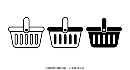 Paquete de icono de cesta de la compra negro ideal para supermercados, tiendas minoristas, selecciones de productos y escenarios de compras.