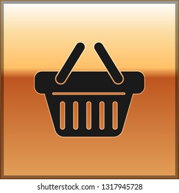 Black Shopping basket icon isolated on gold background. Vector Illustration