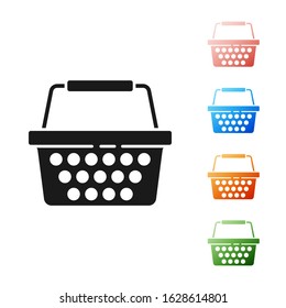 Black Shopping basket icon isolated on white background. Online buying concept. Delivery service sign. Shopping cart symbol. Set icons colorful. Vector Illustration