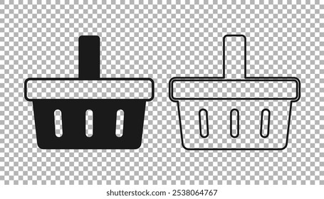 Black Shopping basket icon isolated on transparent background. Online buying concept. Delivery service sign. Shopping cart symbol.  Vector