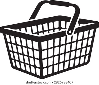 Black shopping basket icon vector illustration for retail and e-commerce design projects