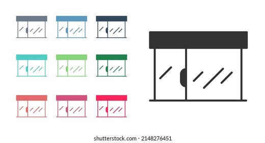 Black Shopping building or market store icon isolated on white background. Shop construction. Set icons colorful. Vector