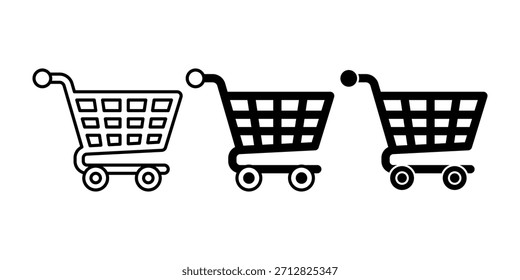 Paquete de icono de Carrito de compras negro adecuado para tiendas, supermercados, compras en línea, navegación de productos y conceptos de venta al por menor.