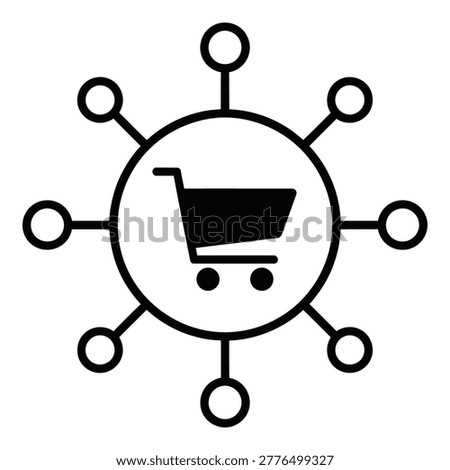Black shopping cart icon with connected nodes on white background icon