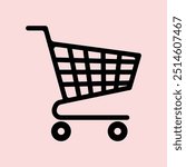 Black shopping cart icon isolated on Flat background. Shopping Cart Symbol.  Cart Icon Silhouette.