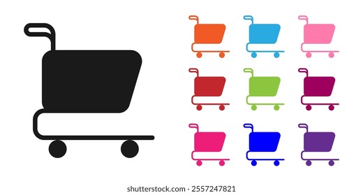 Black Shopping cart icon isolated on white background. Online buying concept. Delivery service sign. Supermarket basket symbol. Set icons colorful. Vector