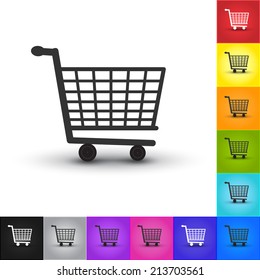 Black Shopping Cart  Icons Isolated on Color Background. Vector Illustration.