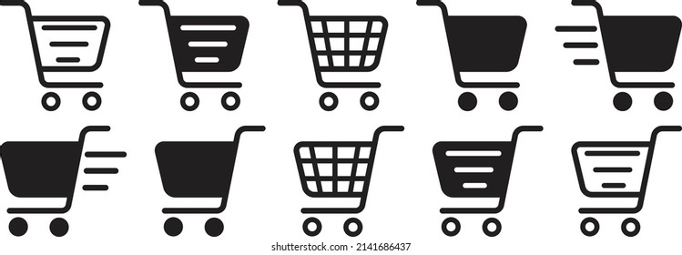 Black shopping cart icons set vector image