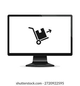 Carrito de compras negro en una pantalla de monitor de computadora comercio electrónico compras en línea