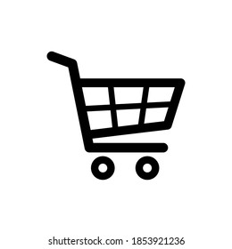 Black shopping cart vector icon, flat design. Black vector shopping cart isolated on white background.