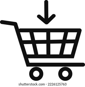 Black shopping cart vector icon, logo illustration for web in line style isolated for graphic and web design on transparent background