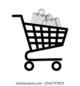 Vector de Carrito de compras negro aislado sobre fondo blanco. Vector trolley Carrito shoppers. Icono de Carrito de compras en estilo plano.
