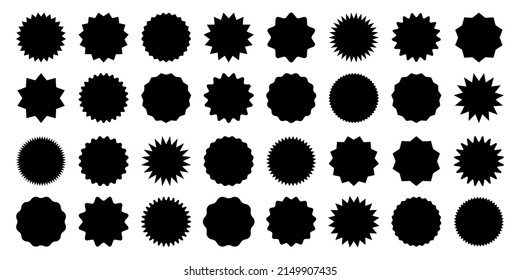 Black shopping labels collection. Sale or discount sticker. Special offer price tag. Supermarket promotional badge. Vector sunburst icon.