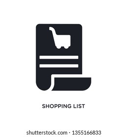 black shopping list isolated vector icon. simple element illustration from e-commerce and payment concept vector icons. shopping list editable black logo symbol design on white background. can be