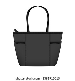 black shopping Tote Bag with side pockets, vector illustration sketch template isolated on white background svg