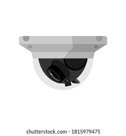 Black short CCTV camera on white backdrop. Equipment surveillance for protection, safety and watching, vector illustration in style flat design.