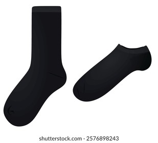 Black short and long sock. vector illustration