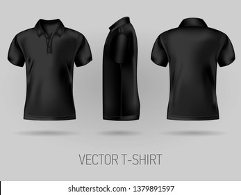 black short sleeve polo shirt design templates front, back, and side views . vector t-shirt mock up