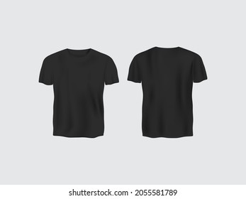 Black Short Sleeve Realistic T-Shirt Mockup On White Background.