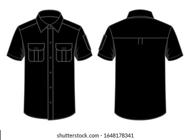 Black Short Uniform Shirt Vector With Pockets And Pen Holder For Template