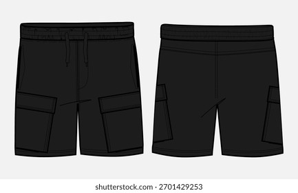 Versiones cortas negras Plantilla de Ilustración vectorial de pantalón delantero y trasero