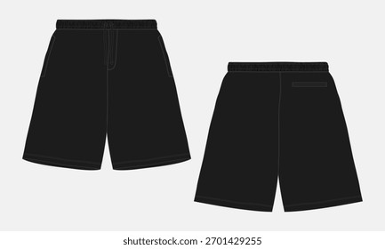 Versiones cortas negras Plantilla de Ilustración vectorial de pantalón delantero y trasero
