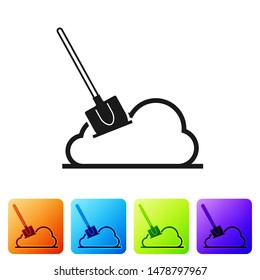 Black Shovel in the ground icon isolated on white background. Gardening tool. Tool for horticulture, agriculture, farming. Set icon in color square buttons. Vector Illustration
