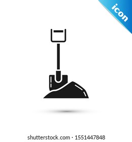 Black Shovel in the ground icon isolated on white background. Gardening tool. Tool for horticulture, agriculture, farming.  Vector Illustration