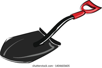 Una pala negra con mango rojo, vector, dibujo de color o ilustración. 