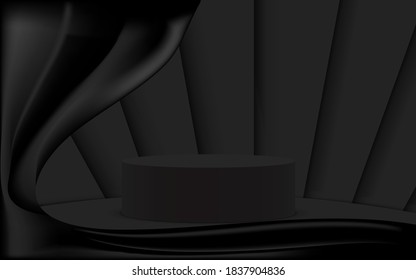 black showcase podium and black fabric in the studio room